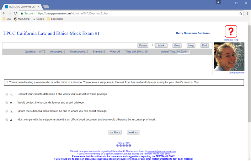 LPCC California Law and Ethics Mock Exam, Online